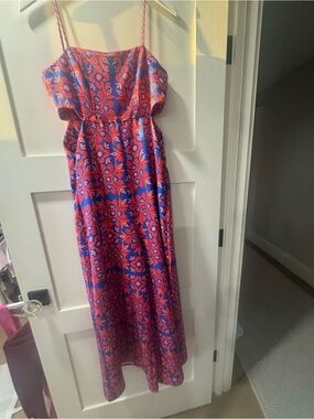 Coral & Blue Floral Spaghetti-Strap Maxi Dress